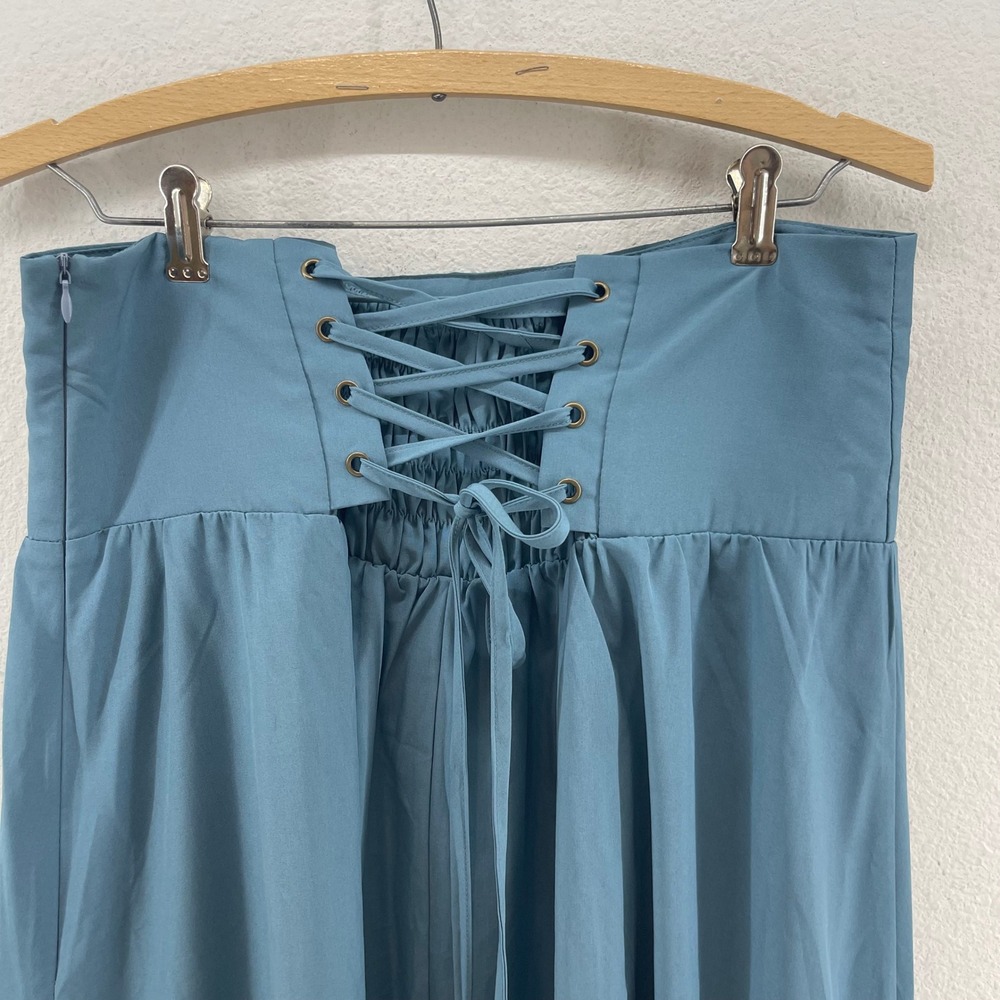 Blue Maxi Skirt Romantic Prairie Cottagecore Lace Ruffle Ren Faire Whimsigoth - Picture 13 of 16